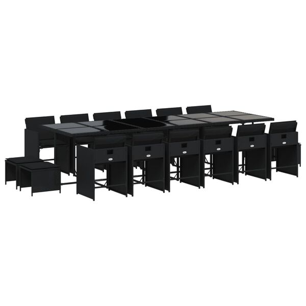 vidaXL 17-cz. zestaw mebli ogrodowych z poduszkami, czarny, rattan PE