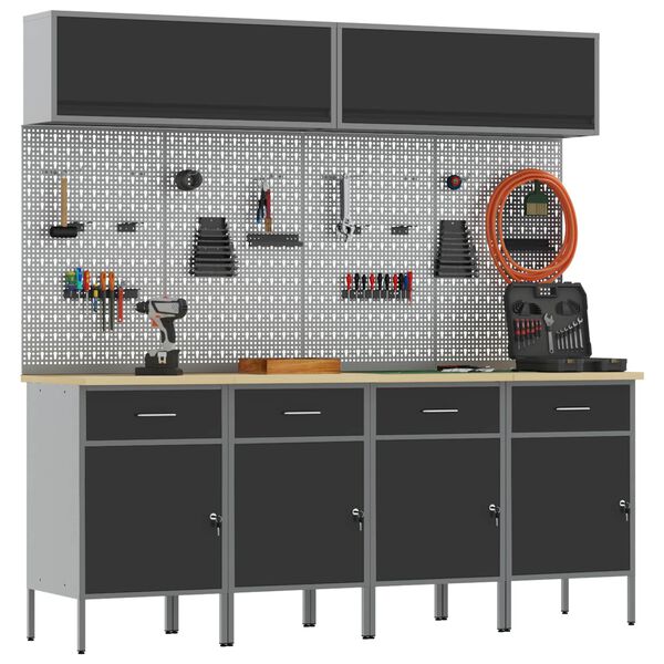 vidaXL Zestaw szafek roboczych z szufladą Z blokadą 10 pcs Czarny