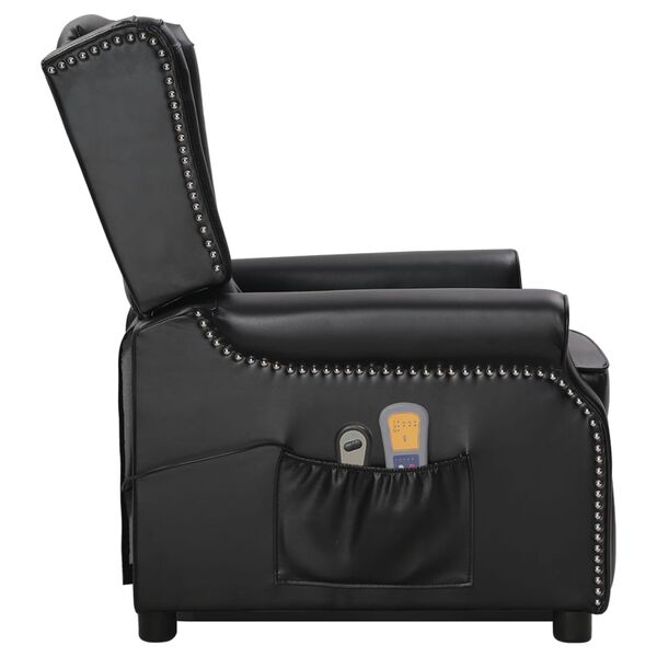 vidaXL Podnoszony fotel masujący, czarny, sztuczna sk&oacute;ra z połyskiem