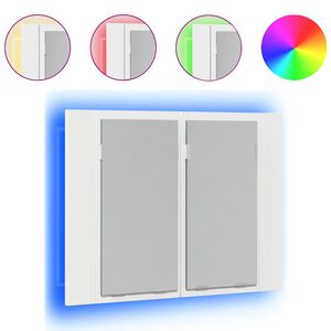 vidaXL Szafka łazienkowa z lustrem i LED, biała, 60x12x45 cm, akryl