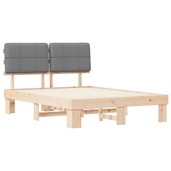 vidaXL Ramka ł&oacute;żka z tapicerowanym wezgłowiem Jasnoszary 120 x 190 cm