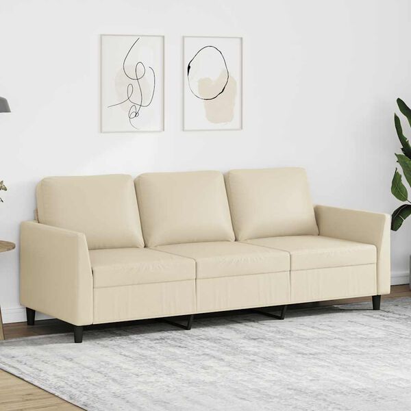 vidaXL 3-osobowa sofa, kremowa, 180 cm, sztuczna sk&oacute;ra