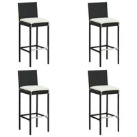 vidaXL Ogrodowe stołki barowe z poduszkami, 4 szt., czarne, polirattan