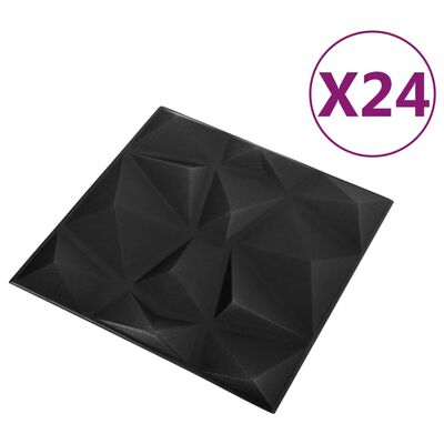 vidaXL Panele ścienne 3D, 24 szt., 50x50 cm, diamentowa czerń, 6 m²
