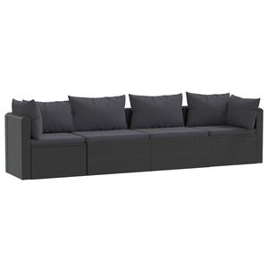 vidaXL 4-częściowa sofa ogrodowa, poduszki, rattan PE, czarna