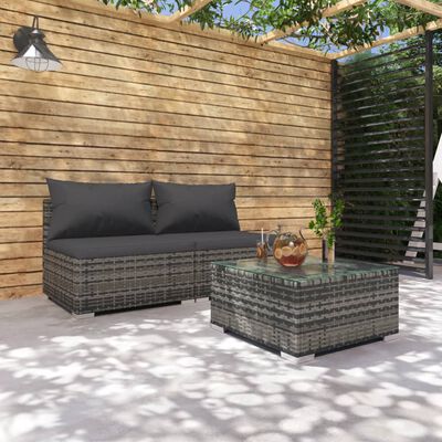 vidaXL 3-cz. zestaw wypoczynkowy do ogrodu, poduszki, rattan PE, szary