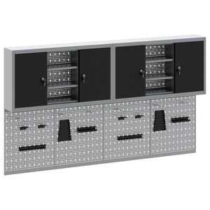 vidaXL Zestaw szafek narzędziowych z p&oacute;łką Z blokadą 6 pcs Czarny