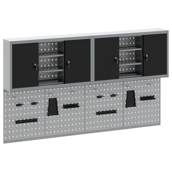 vidaXL Zestaw szafek narzędziowych z p&oacute;łką Z blokadą 6 pcs Czarny