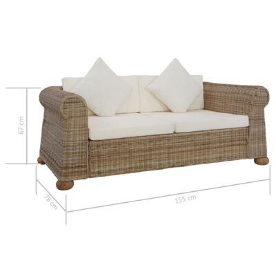 vidaXL 2-osobowa sofa z poduszkami, naturalny rattan