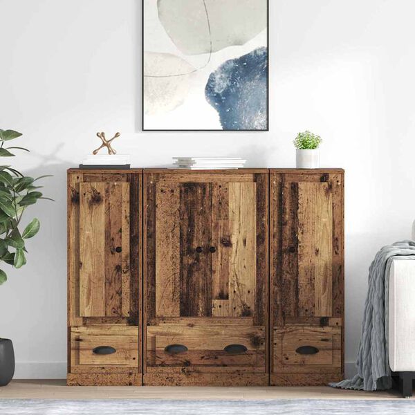 vidaXL Highboard z szufladą 3 pcs Stare drewno Materiał drewnopochodny