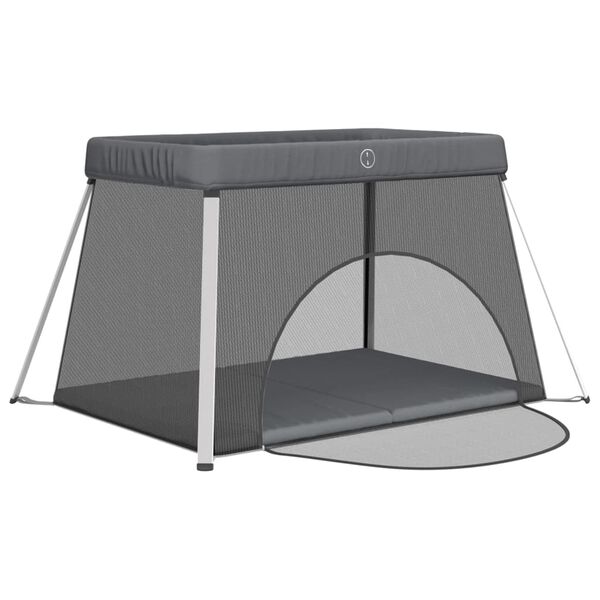 vidaXL Kojec dla dziecka z materacem, ciemnoszary, lniana tkanina