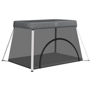 vidaXL Kojec dla dziecka z materacem, ciemnoszary, lniana tkanina