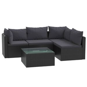 vidaXL 5-częściowy zestaw mebli do ogrodu, poduszki, rattan PE, czarny