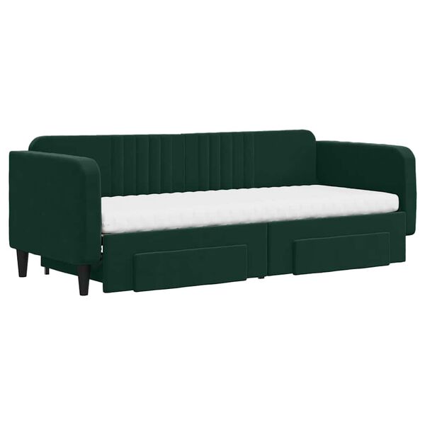 vidaXL Sofa rozsuwana z szufladami, ciemnozielona, 80x200 cm, aksamit