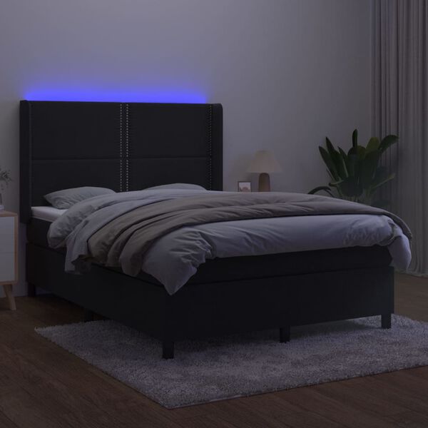 vidaXL Ł&oacute;żko kontynentalne z materacem i LED, czarny aksamit 140x190cm