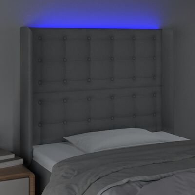 vidaXL Zagłówek do łóżka z LED, jasnoszary, 83x16x118/128 cm, tkanina