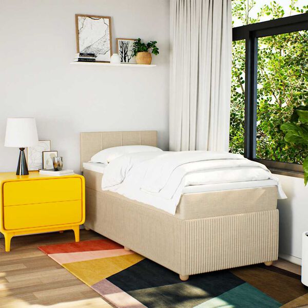 vidaXL Ł&oacute;żko kontynentalne z materacem, kremowe, tkanina, 80x200 cm