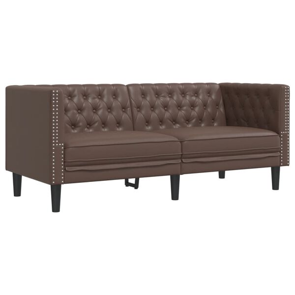 vidaXL Sofa Chesterfield, 2-os., brązowa, tapicerowana sztuczną sk&oacute;rą