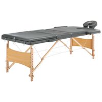 vidaXL Stół do masażu, 3-strefowy, drewniana rama, antracyt, 186x68 cm