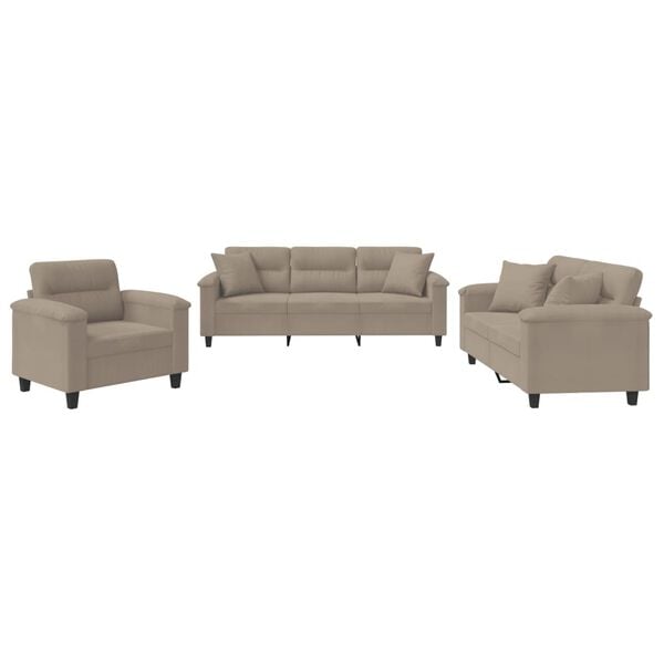 vidaXL 3-częściowy komplet wypoczynkowy, taupe, mikrofibra