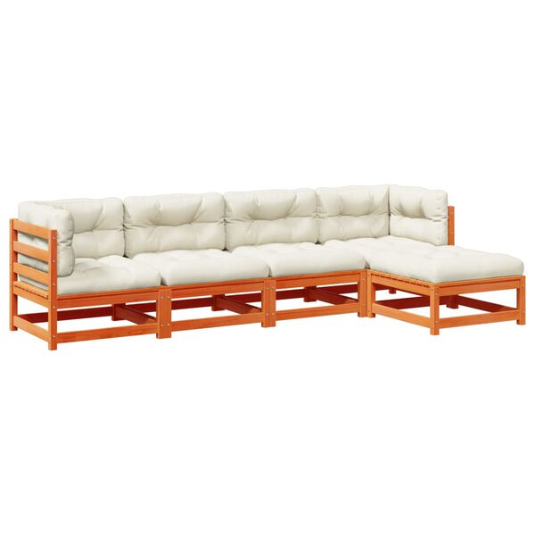 vidaXL 5-cz. zestaw mebli ogrodowych z poduszkami, woskowy brąz, sosna