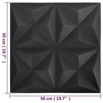 vidaXL Panele ścienne 3D, 24 szt., 50x50 cm, czarny origami, 6 m²