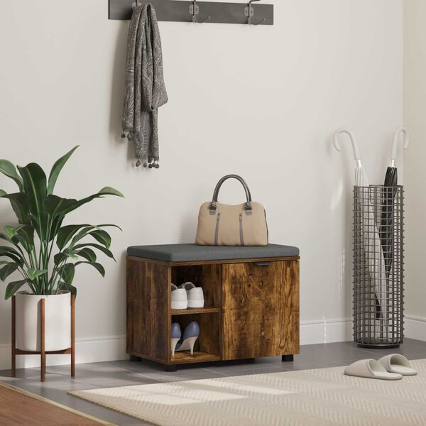 vidaXL Ławka w przedpokoju z poduszką Dąb wędzony 60 x 38 x 46 cm