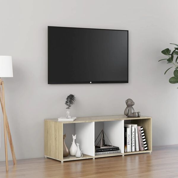 vidaXL Szafka pod TV, biel i dąb sonoma, 107x35x37 cm
