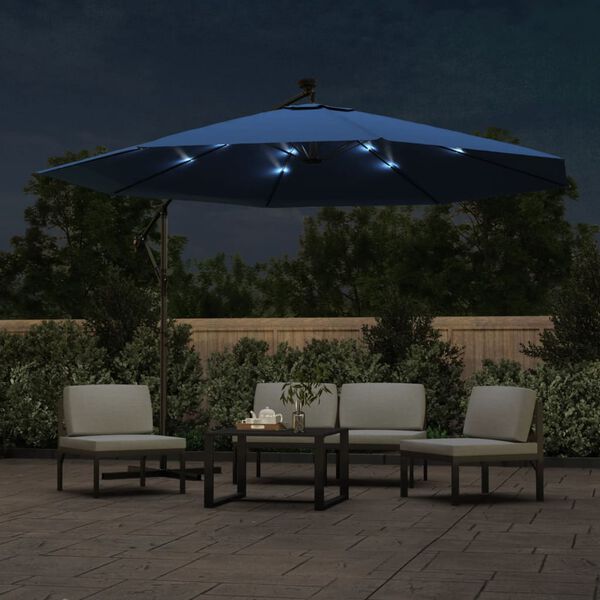 vidaXL Parasol ogrodowy z LED, wiszący, niebieski, 350 cm