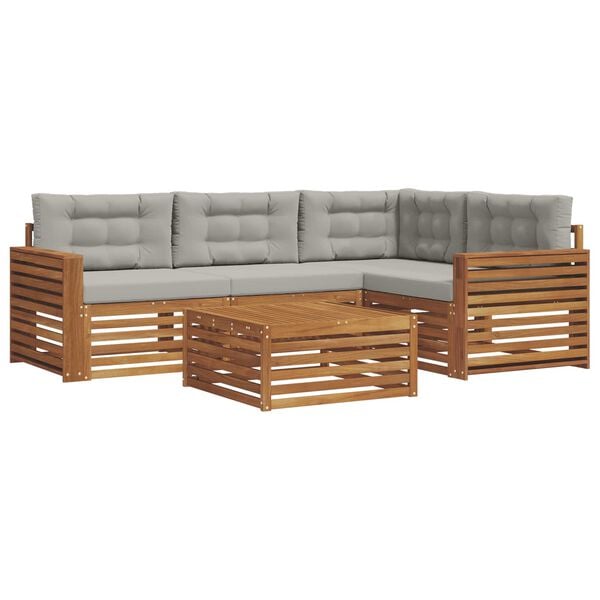 vidaXL Zestaw sof na zewnątrz z poduszką 5 pcs Naturalny i Jasny Szary