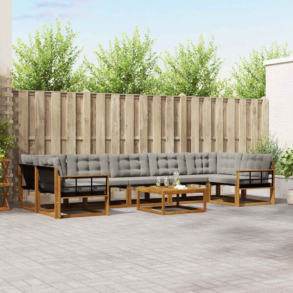 vidaXL Zestaw sof na zewnątrz z poduszką 8 pcs Naturalny i Jasny Szary