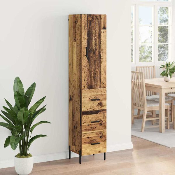 vidaXL Highboard z szufladą Stare drewno 34,5 x 34 x 180 cm