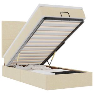 vidaXL Ł&oacute;żko otomana z materacem, kremowe, 100x200 cm, tkanina