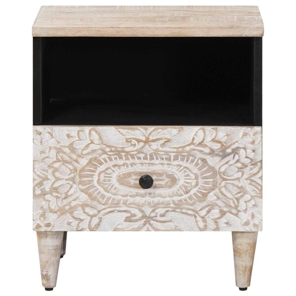 vidaXL Szafka ł&oacute;żkowa z szufladą Biały 40 x 33 x 46 cm Drewno z mango