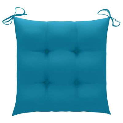vidaXL 3-cz. zestaw mebli bistro, niebieskie poduszki, drewno tekowe