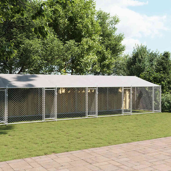 vidaXL Klatka dla psa, z dachem i drzwiami, szara, 12x2x2 m, stal