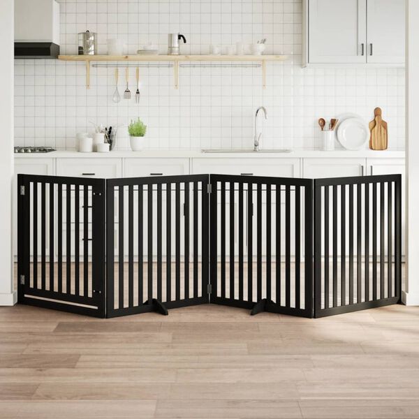 vidaXL Składana bramka dla psa, z drzwiami, 4 panele, czarna, 320 cm