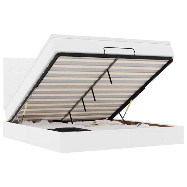 vidaXL Rama łóżka otomana z materacem, biała, 160x200 cm, ekoskóra