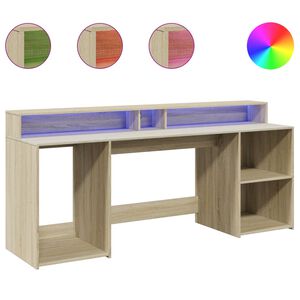 vidaXL Biurko z podświetleniem LED, dąb sonoma, 200x55x91 cm