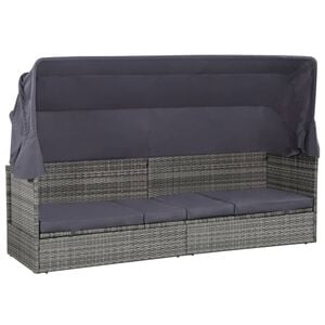 vidaXL Leżanka ogrodowa z zadaszeniem, szara, 205x62 cm, rattan PE