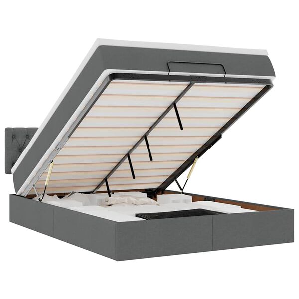 vidaXL Ł&oacute;żko otomana z materacem, ciemnoszare, 140x190 cm, tkanina