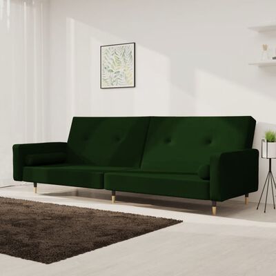 vidaXL 2-osobowa kanapa, 2 poduszki, ciemnozielona, aksamitna