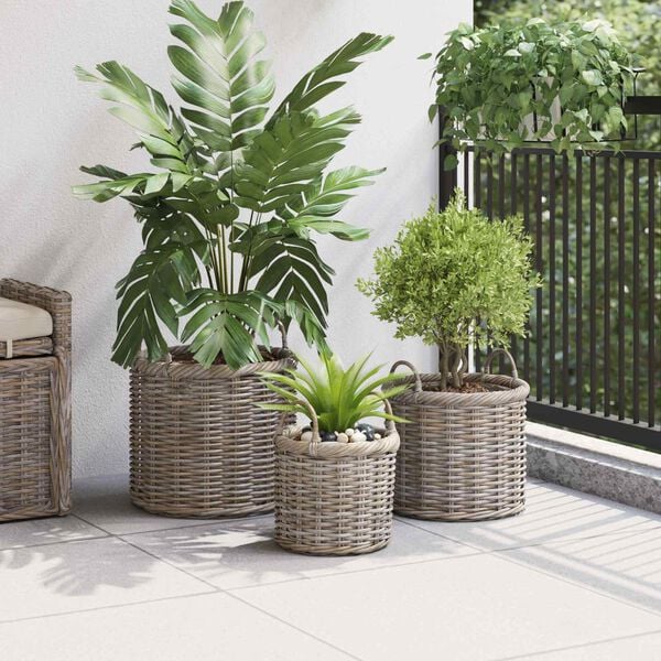 vidaXL Koszyk na rośliny 3 pcs Kubu Szary Rattan Kubu