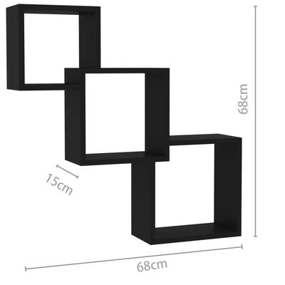 vidaXL Półki ścienne kostki, czarne, 68x15x68 cm, płyta wiórowa