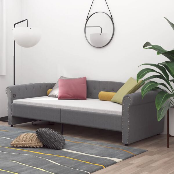 vidaXL Ł&oacute;żko dzienne z materacem i USB, jasnoszara tkanina, 90x200 cm