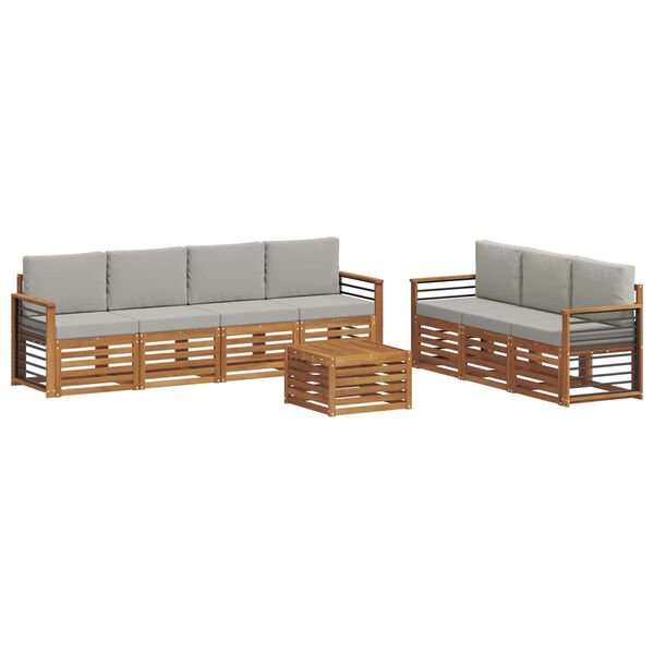 vidaXL Zestawy sof 8 pcs Naturalny i Jasny Szary Lite Drewno Akacji