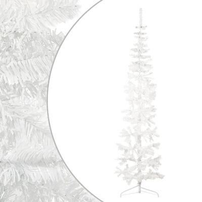 vidaXL Smukła choinka połówka ze stojakiem, sztuczna, biała, 210 cm