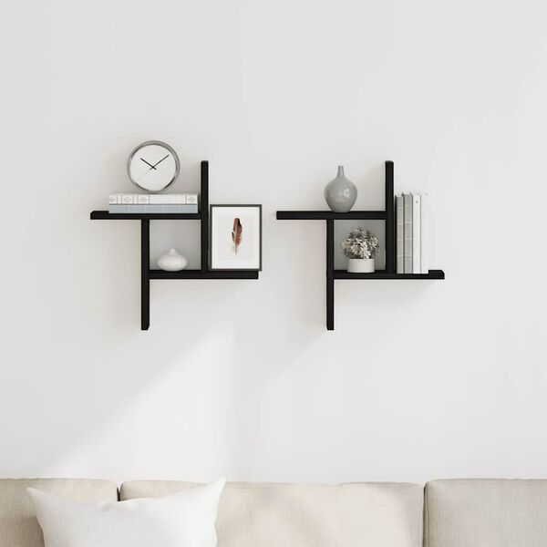 vidaXL Półki ścienne, 2 szt., czarny dąb, 38x12x38 cm
