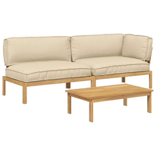 vidaXL Zestaw Sof z poduszką Gładki 3 pcs Beżowy Lite Drewno Akacji