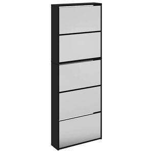 vidaXL Szafka na buty z lustrem, 5 poziom&oacute;w, czarna, 63x17x169,5 cm